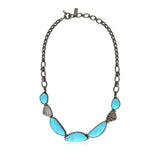 Collier plastron Noto en métal ruthénium et turquoise composite - bleu Ruthenium turquoise