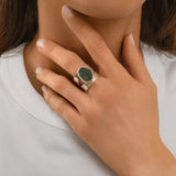 Bague cabochon ajustable Noto en métal argenté et nacre taille médium - noir Argent noir
