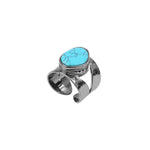 Bague cabochon ajustable Noto en métal ruthénium et turquoise composite taille médium - bleu Ruthenium turquoise