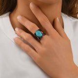 Bague cabochon ajustable Noto en métal ruthénium et turquoise composite taille médium - bleu Ruthenium turquoise