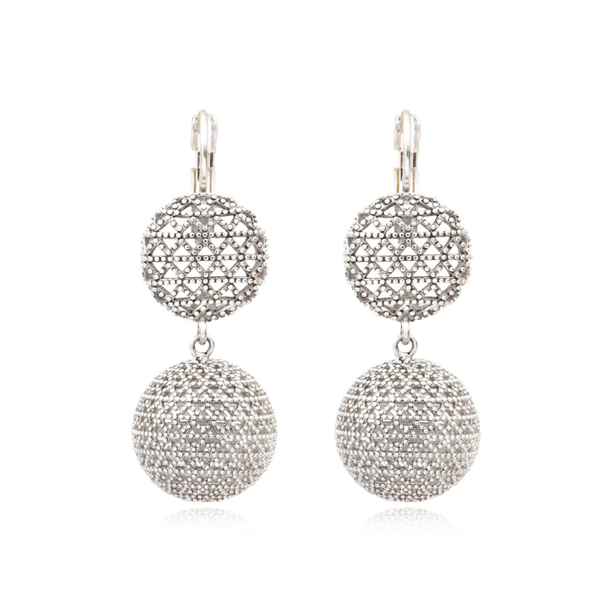 Boucles d'oreilles dormeuses Betty doubles en métal argenté ciselé - argenté Argent