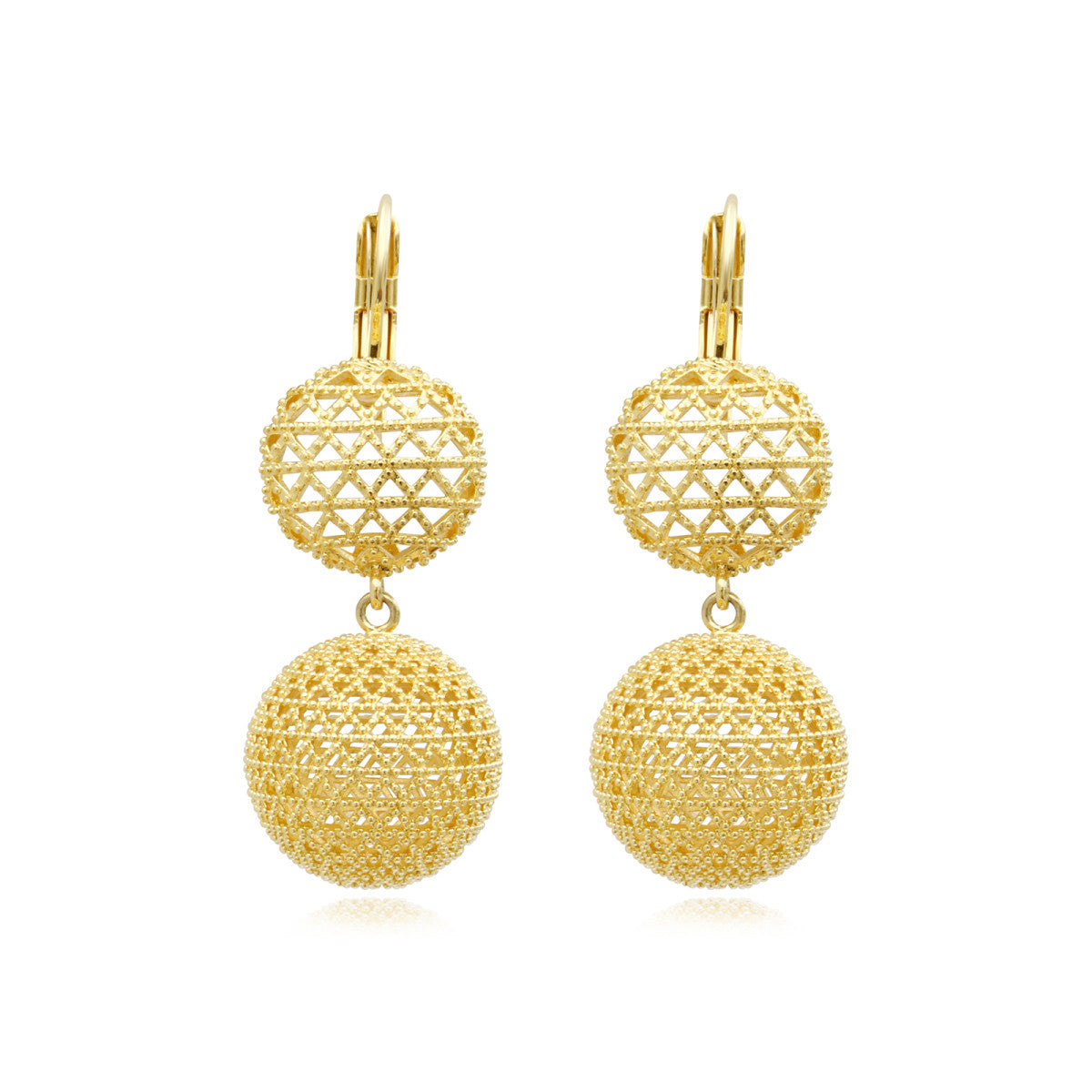 Boucles d'oreilles dormeuses Betty doubles en métal doré ciselé - doré Dore