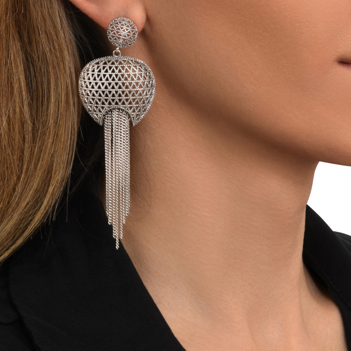 Boucles d'oreilles longues percées Betty en métal argenté et chaînettes - argenté Argent