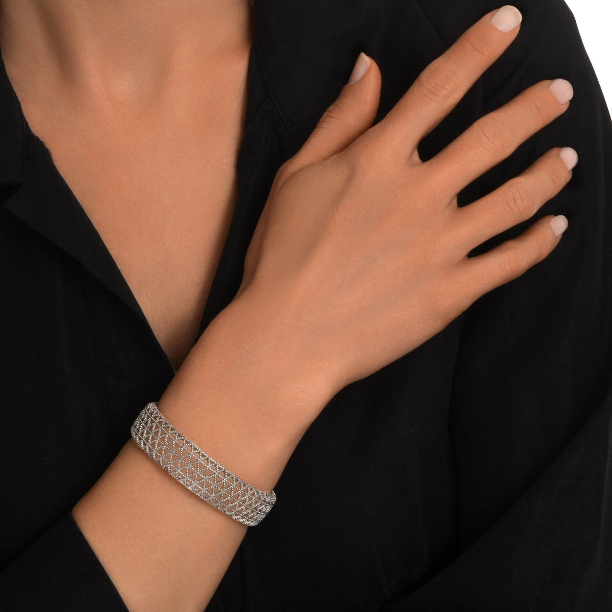 Bracelet manchette fin Betty en métal coloré argent ciselé - argenté Argent