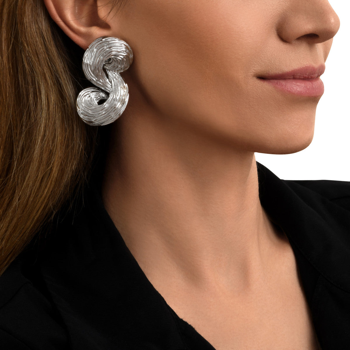 Boucles d'oreilles clips Zaza spirales de résine métallisée - argenté Argent