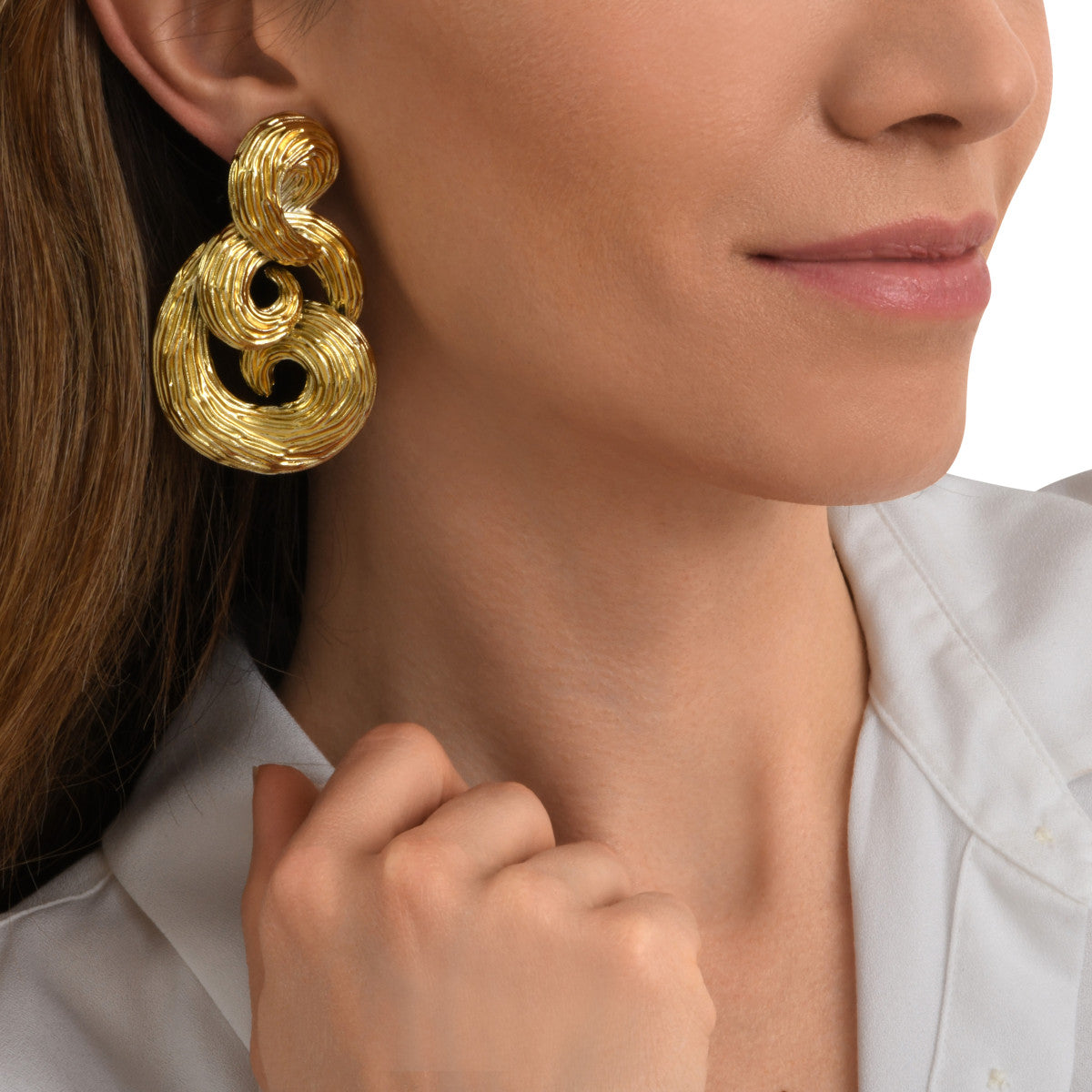 Grosses boucles d'oreilles clips Zaza en résine métallisée - doré Dore