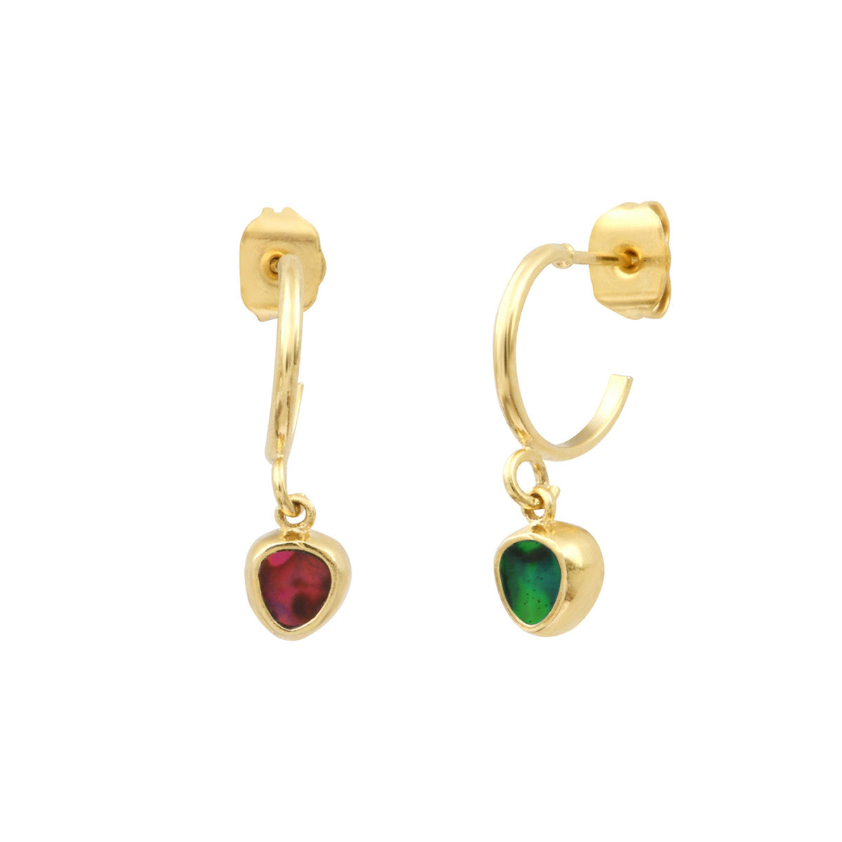 Petites boucles d'oreilles créoles Lhassa en nacre paua - vert rouge Nacre vert