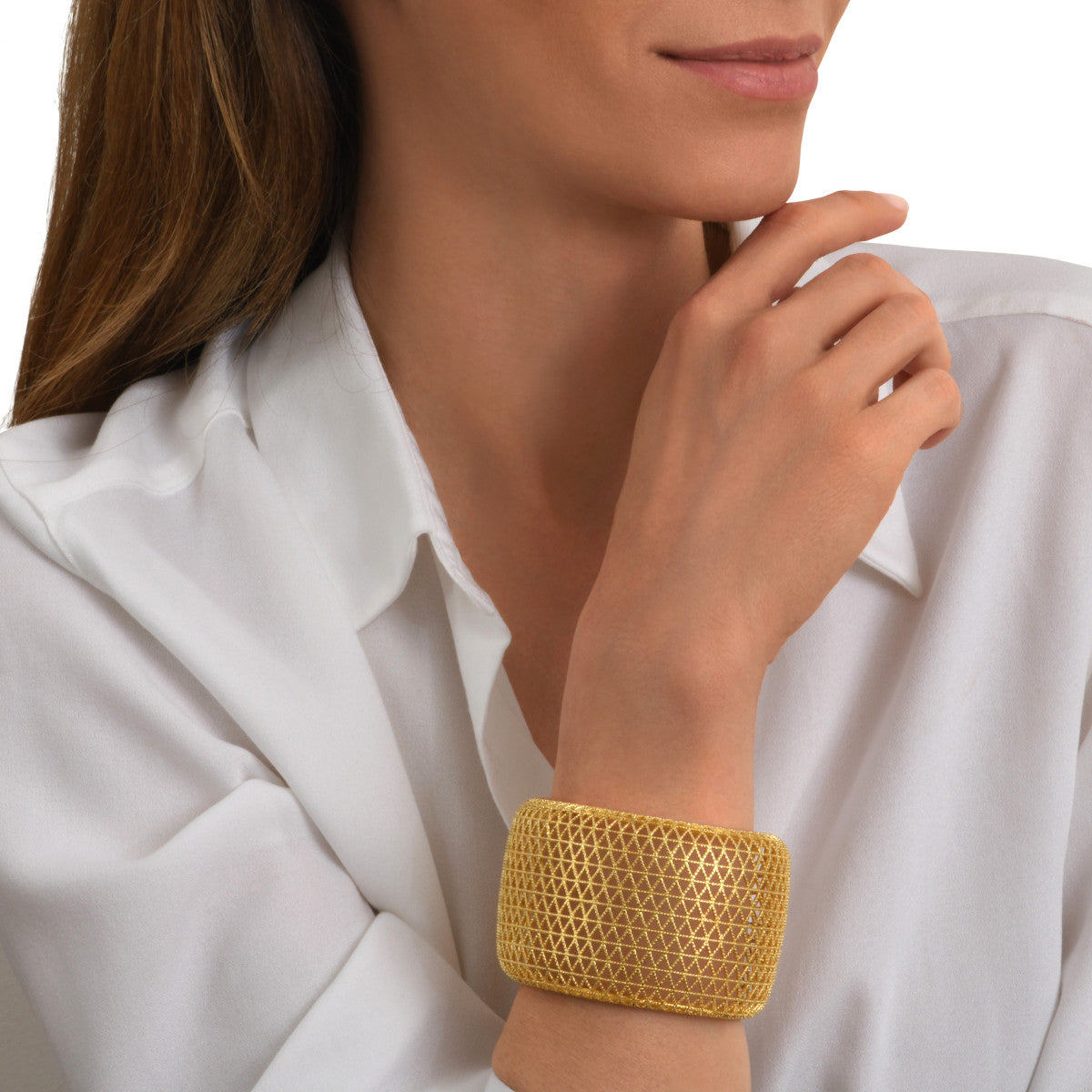 Bracelet manchette large Betty en métal doré à l'or fin ciselé - doré Dore