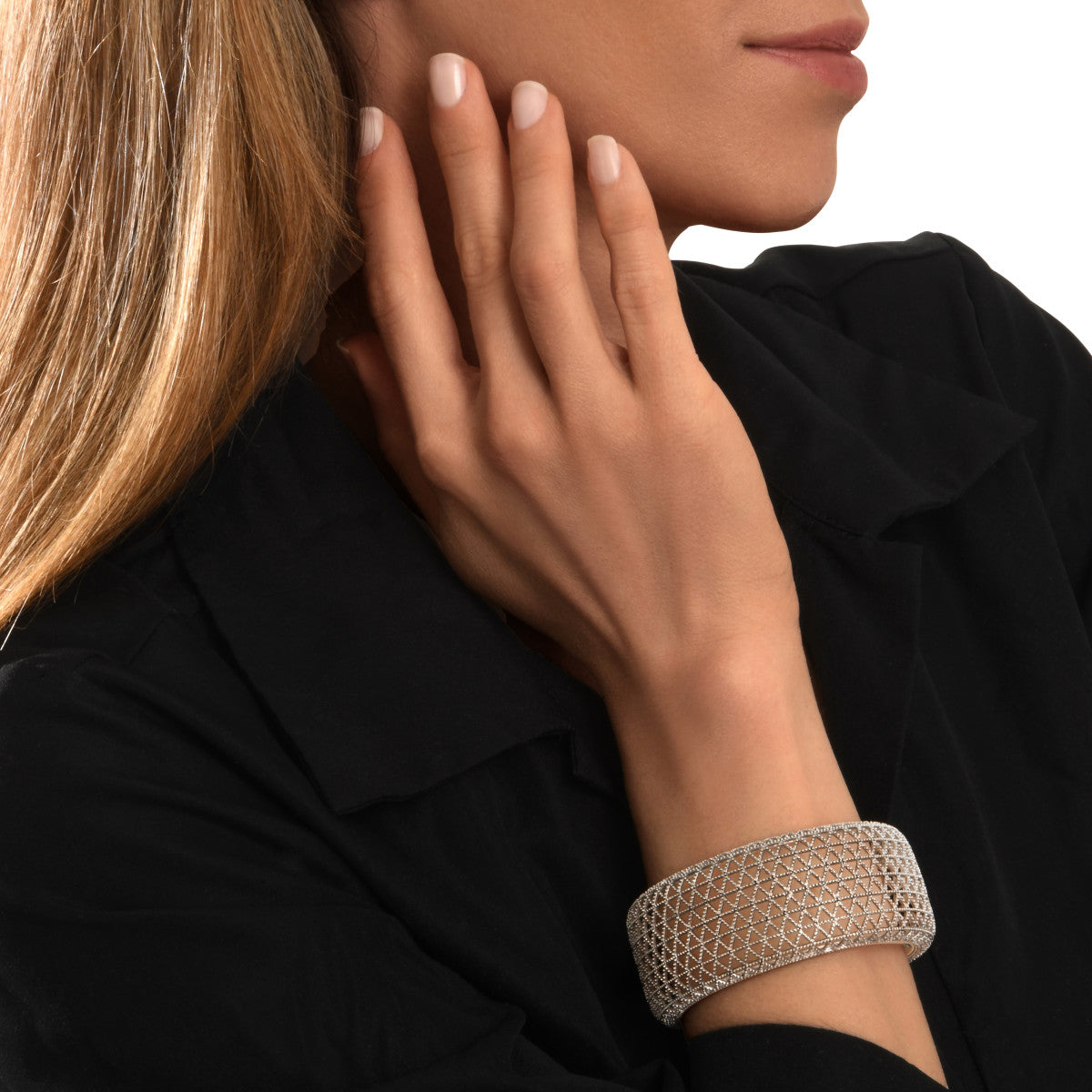 Bracelet manchette Betty en métal coloré argent ciselé - argenté Argent
