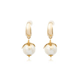 Boucles d'oreilles créoles Lucy perles de coton et métal doré - blanc Blanc