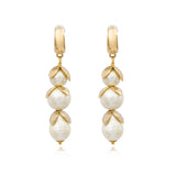 Boucles d'oreilles créoles longues Lucy perles de coton et métal doré - blanc Blanc