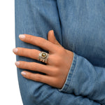 Bague ajustable métal argenté et labradorite taille medium NOOR| Argenté Labradorite Argent labradorite