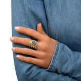 Bague ajustable métal argenté et labradorite taille medium NOOR| Argenté Labradorite Argent labradorite
