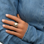 Bague ajustable métal argenté et nacre taille medium NOOR| Argenté Nacre Argent nacre