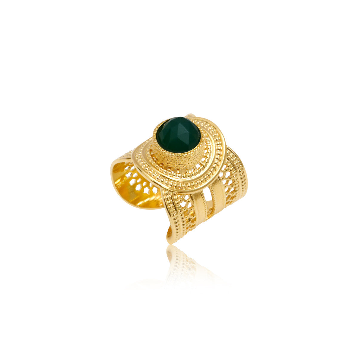 Bague ajustable métal doré et Agate Verte taille medium NOOR| Doré Agate Verte Agate verte
