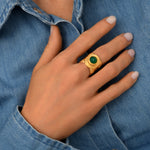 Bague ajustable métal doré et Agate Verte taille medium NOOR| Doré Agate Verte Agate verte