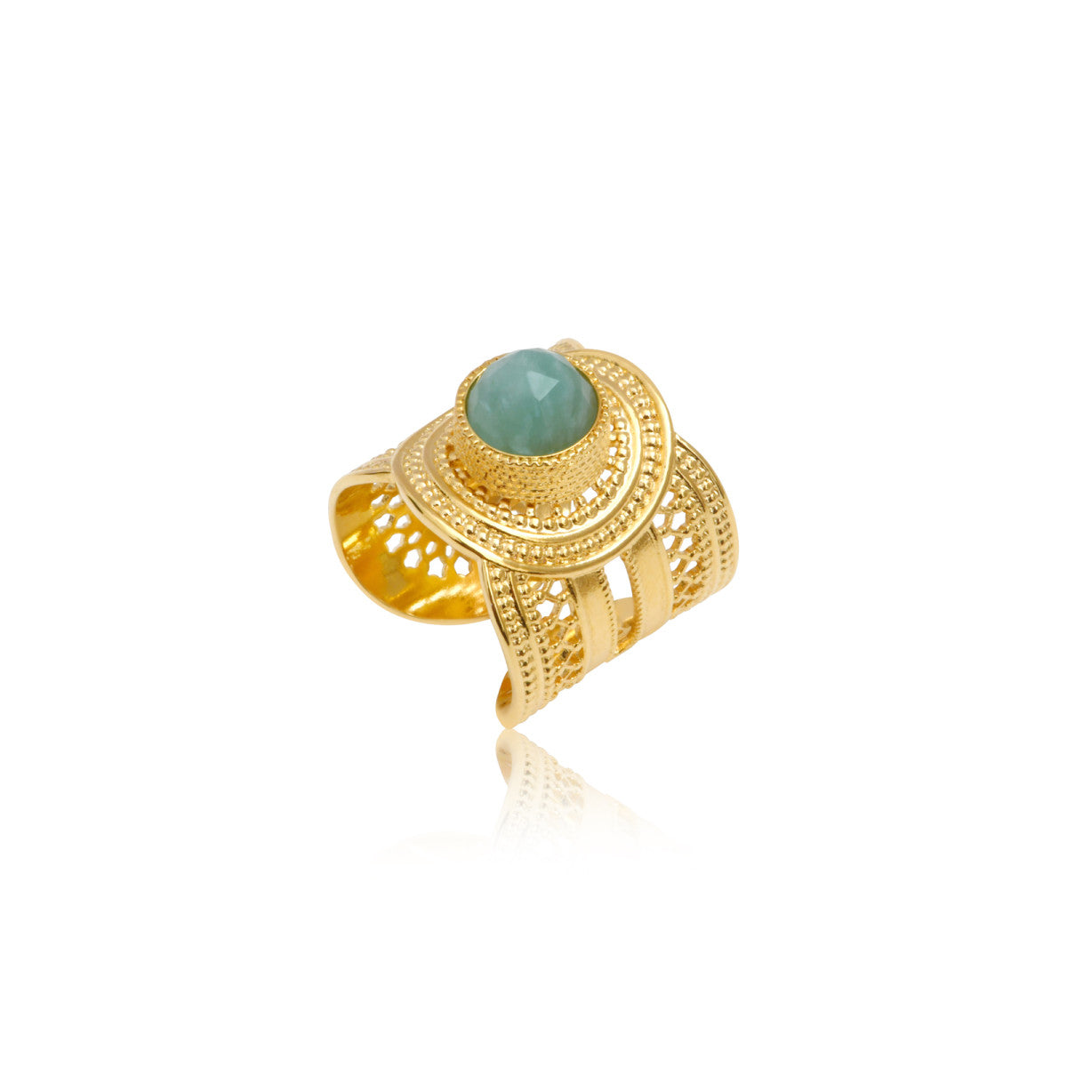 Bague ajustable métal doré et Amazonite taille medium NOOR| Doré Amazonite Amazonite