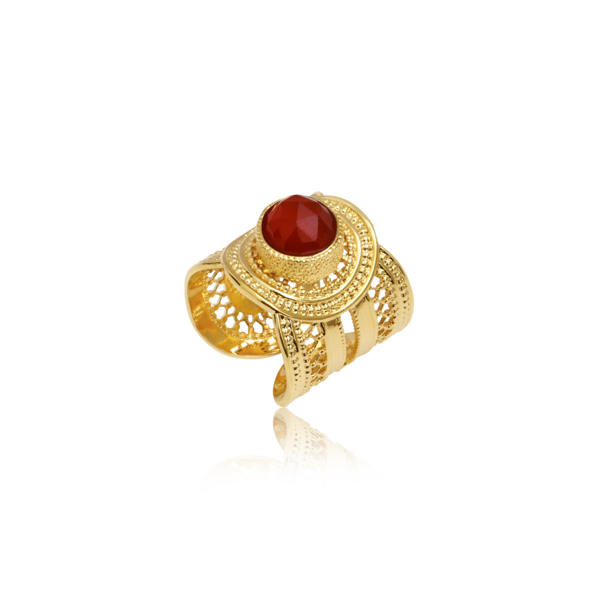 Bague ajustable métal doré et Cornaline taille medium NOOR| Doré Cornaline Cornaline