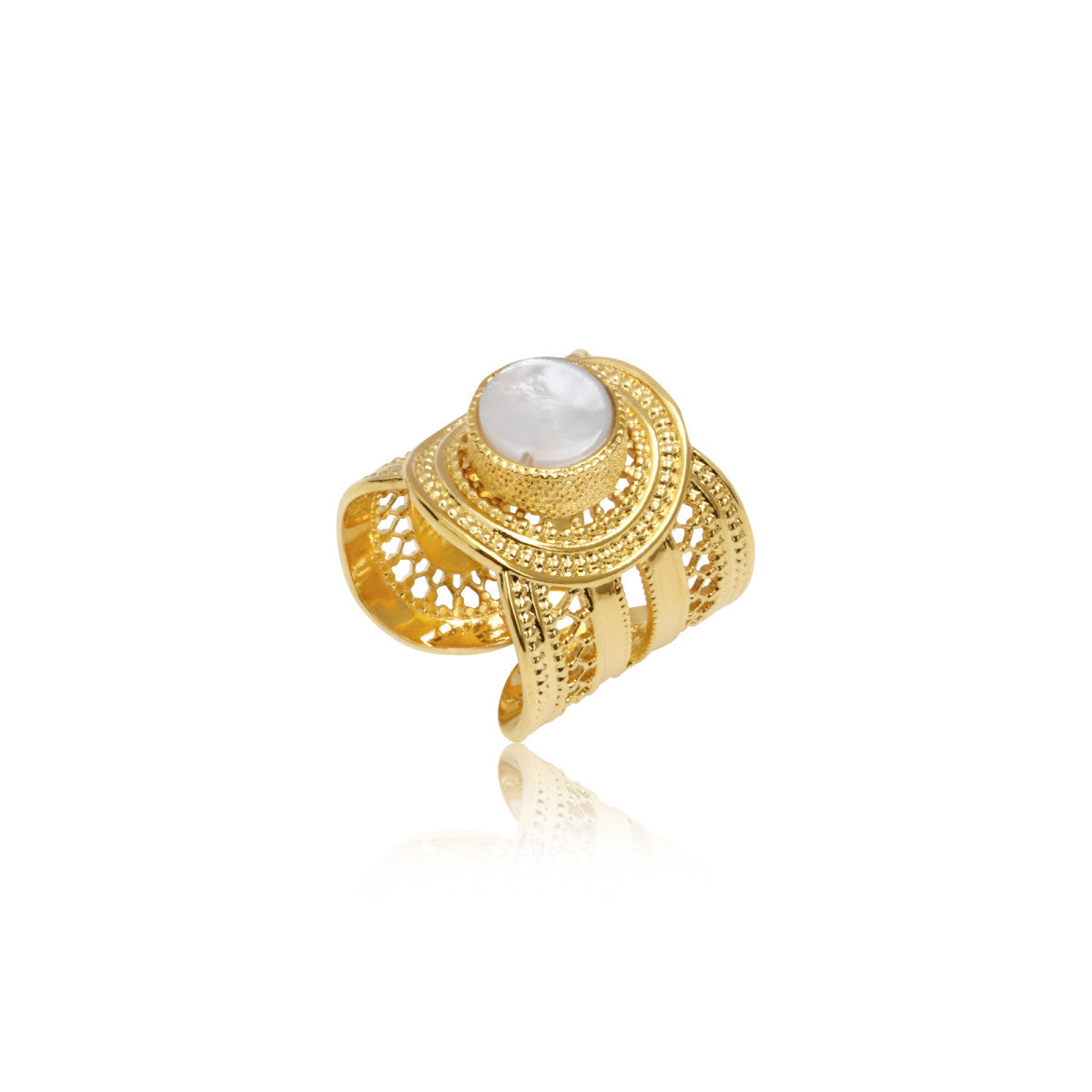 Bague ajustable métal doré et Nacre taille medium NOOR| Doré Nacre Nacre