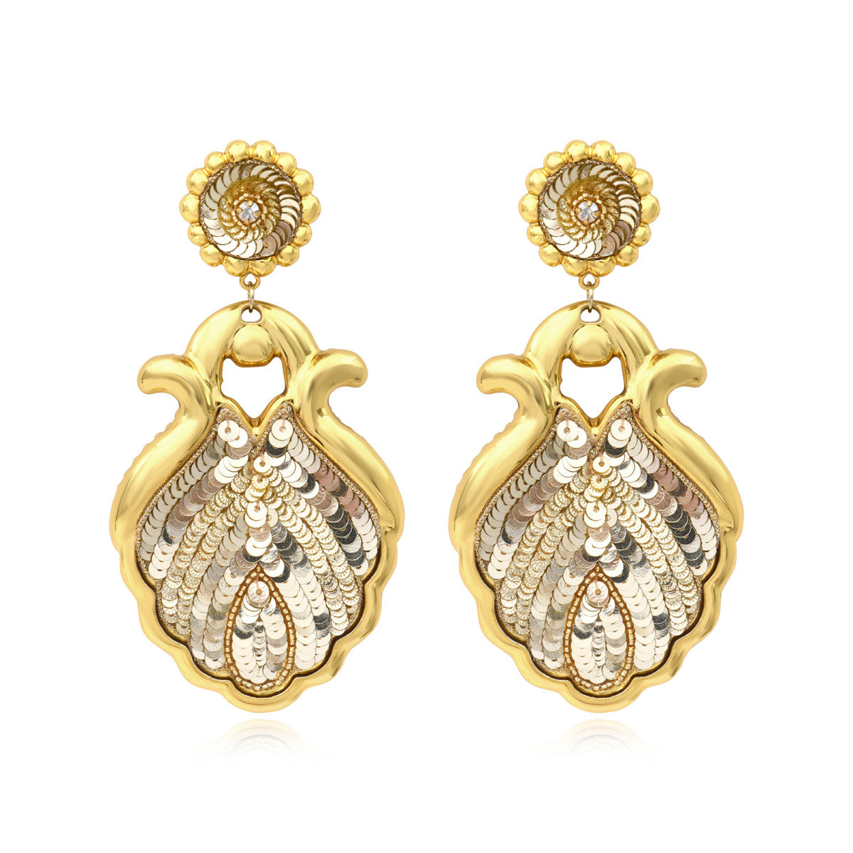 Boucles d'oreilles clips Angèle en résine métallisée et sequins - doré Dore