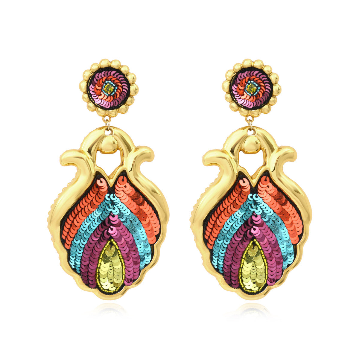 Boucles d'oreilles clips Angèle en résine métallisée et sequins - orange violet Orange violet