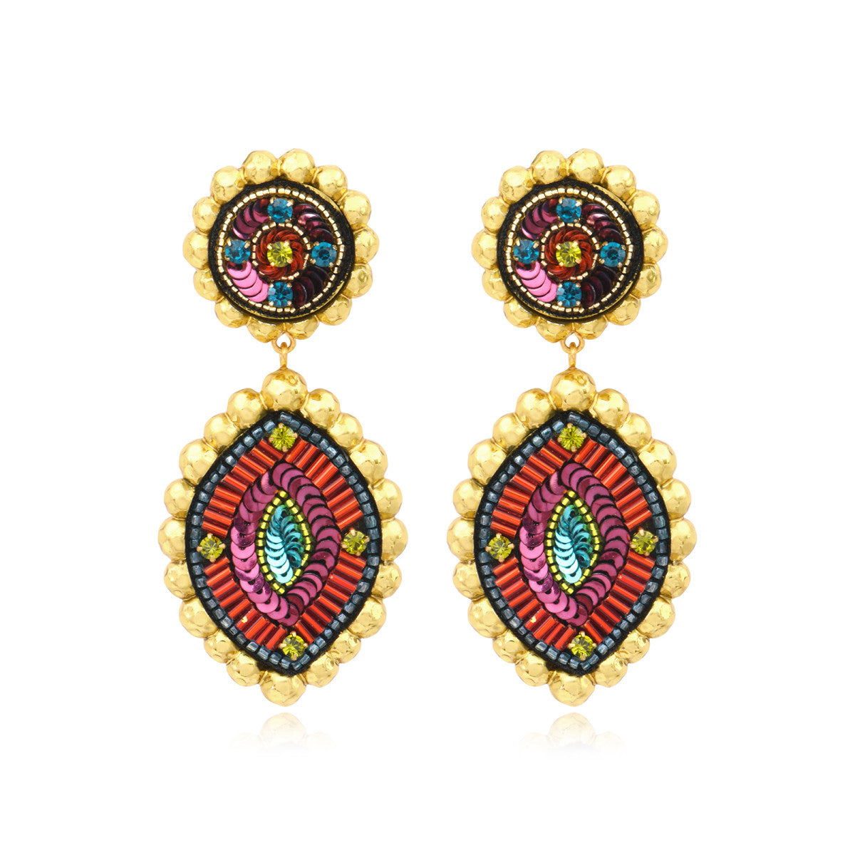 Boucles d'oreilles clips Angèle résine métallisée et sequins - orange violet Orange violet