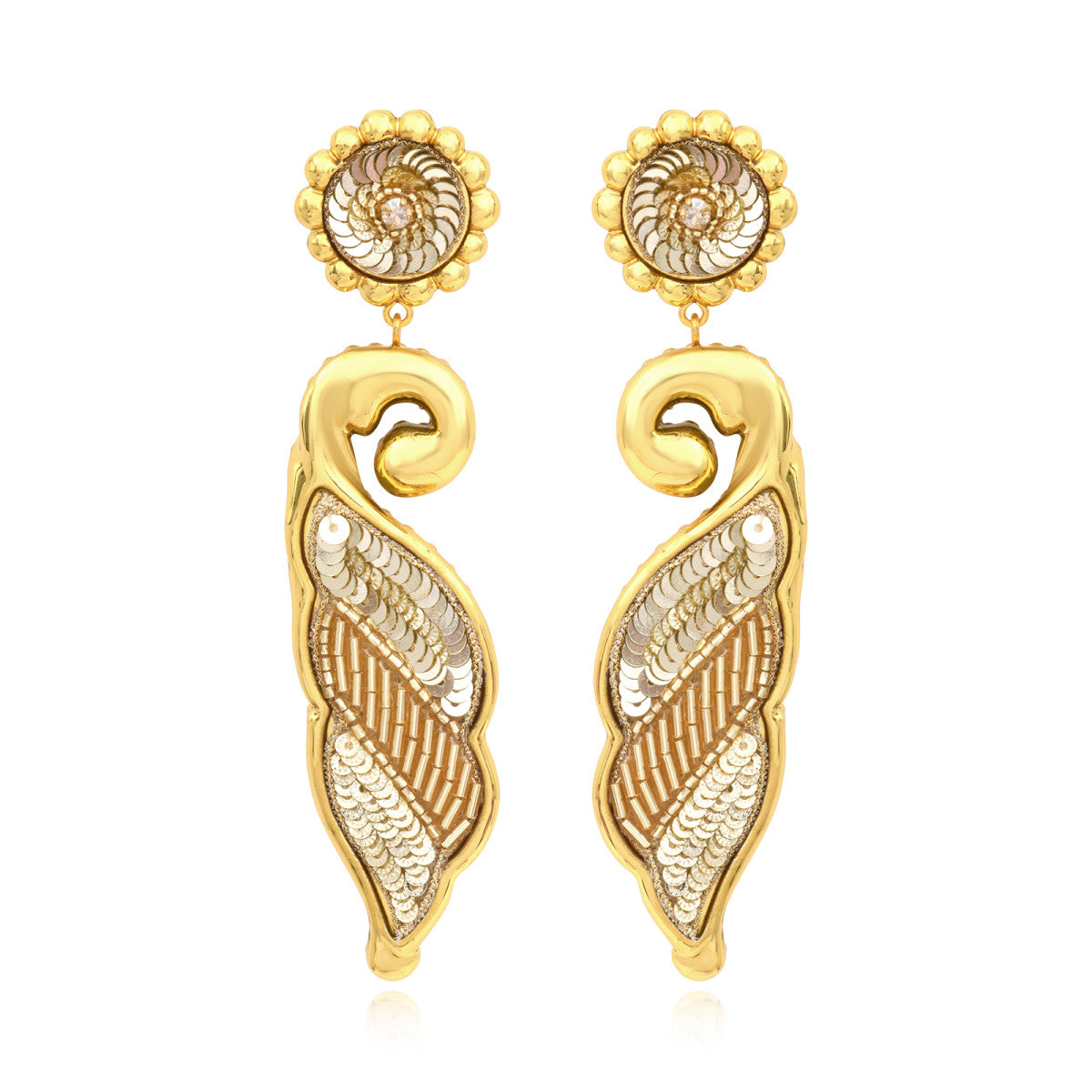 Boucles d'oreilles clips longues Angèle résine métallisée et sequins - doré Dore