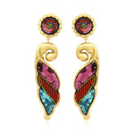 Boucles d'oreilles clips longues Angèle résine métallisée et sequins - orange violet Orange violet