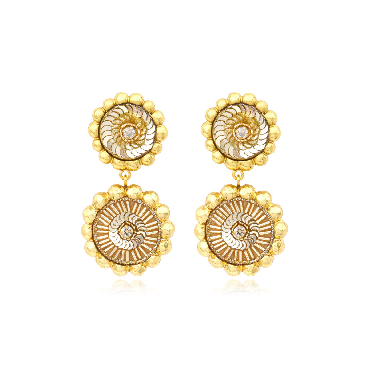 Boucles d'oreilles clips rondes Angèle résine métallisée et sequins - doré Dore