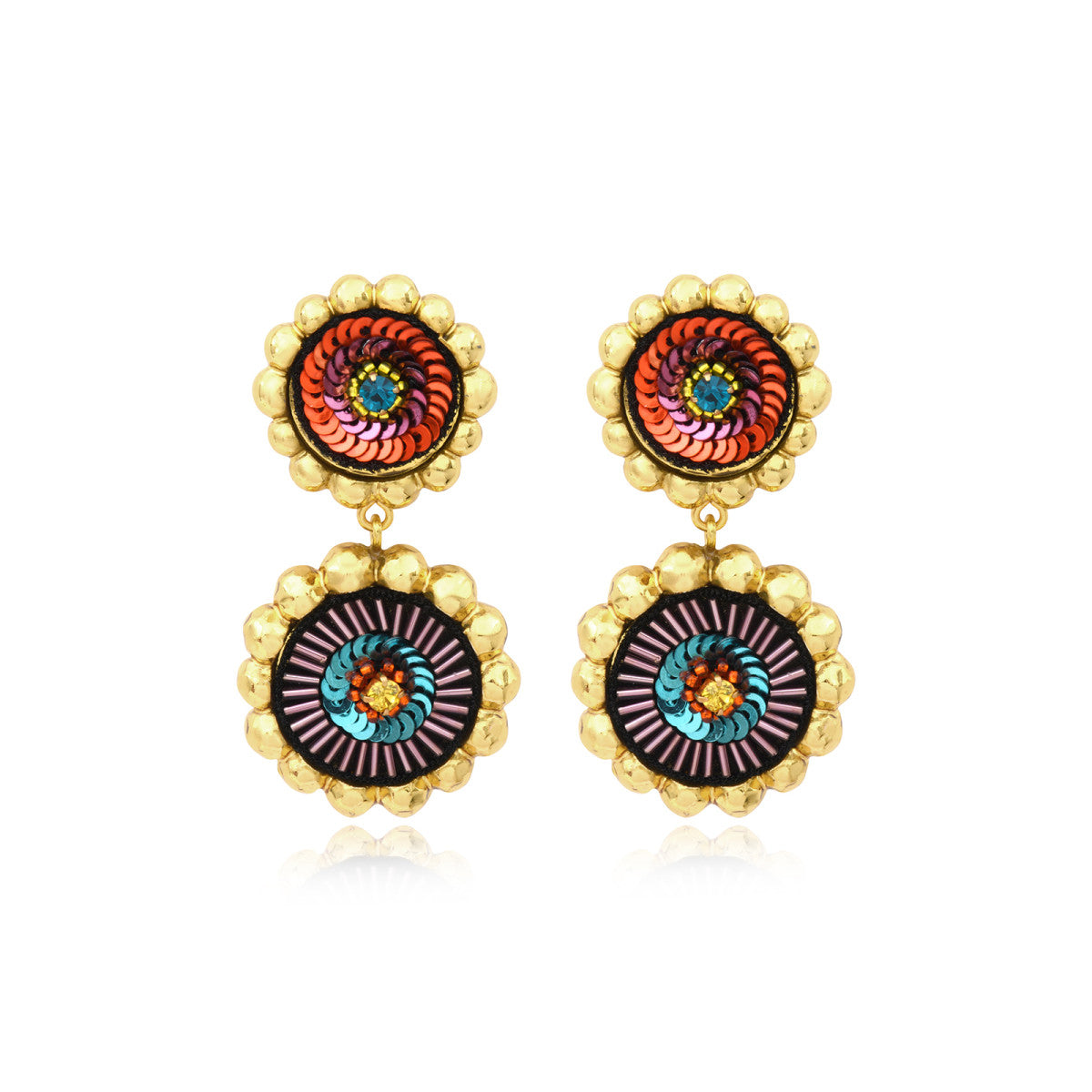 Boucles d'oreilles clips rondes Angèle résine métallisée et sequins - orange violet Orange violet