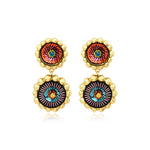 Boucles d'oreilles clips rondes Angèle résine métallisée et sequins - orange violet Orange violet