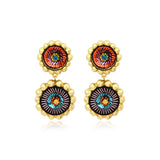 Boucles d'oreilles clips rondes Angèle résine métallisée et sequins - orange violet Orange violet