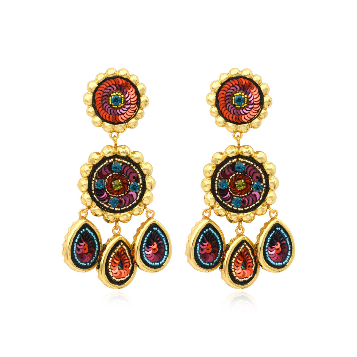 Boucles d'oreilles clips pendantes Angèle résine métallisée et sequins - orange violet Orange violet
