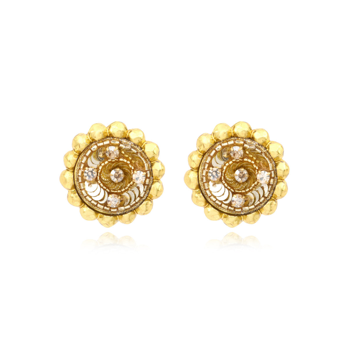 Boucles d'oreilles clips rondes Angèle en résine métallisée et sequins - doré Dore