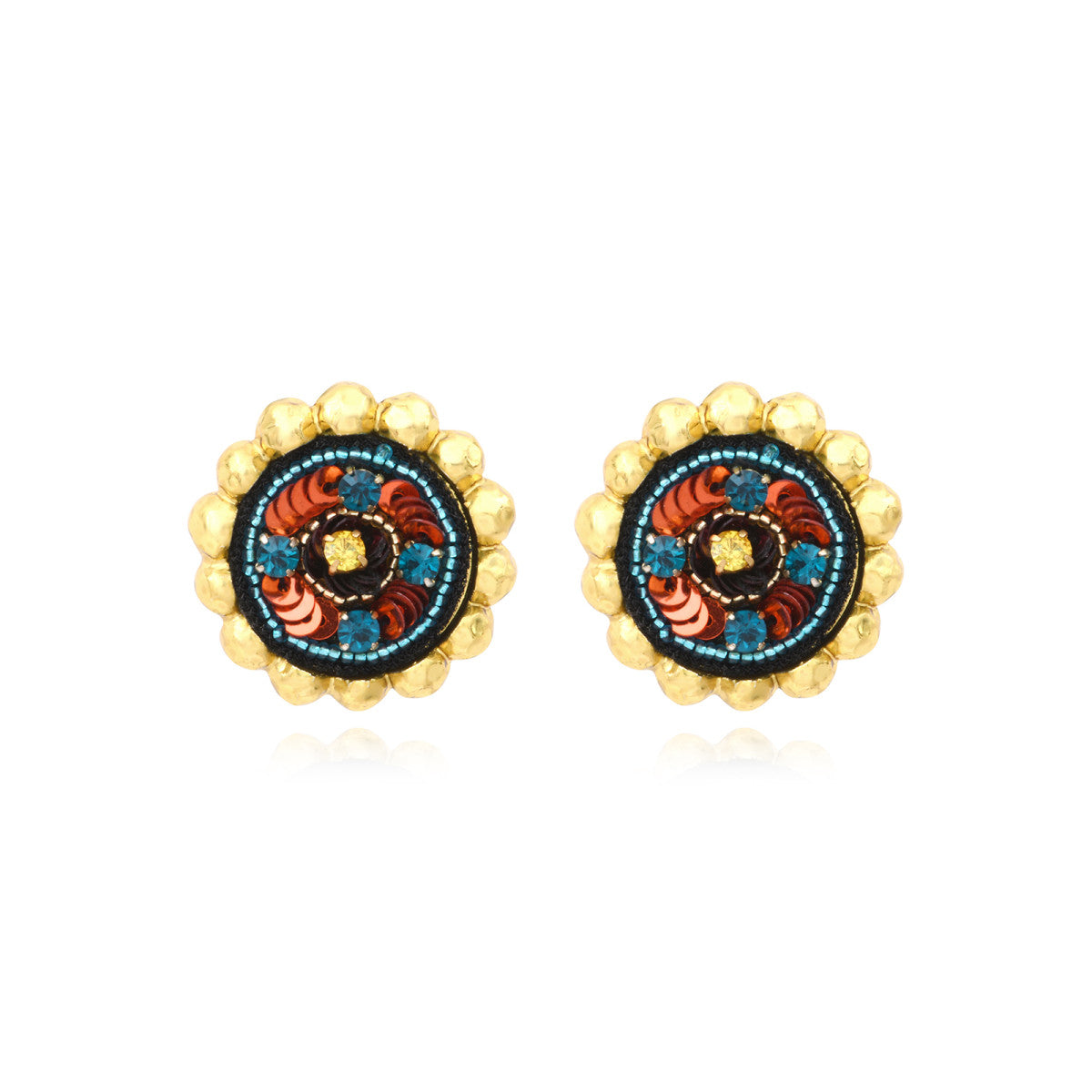 Boucles d'oreilles clips rondes Angèle en résine métallisée et sequins - orange Orange
