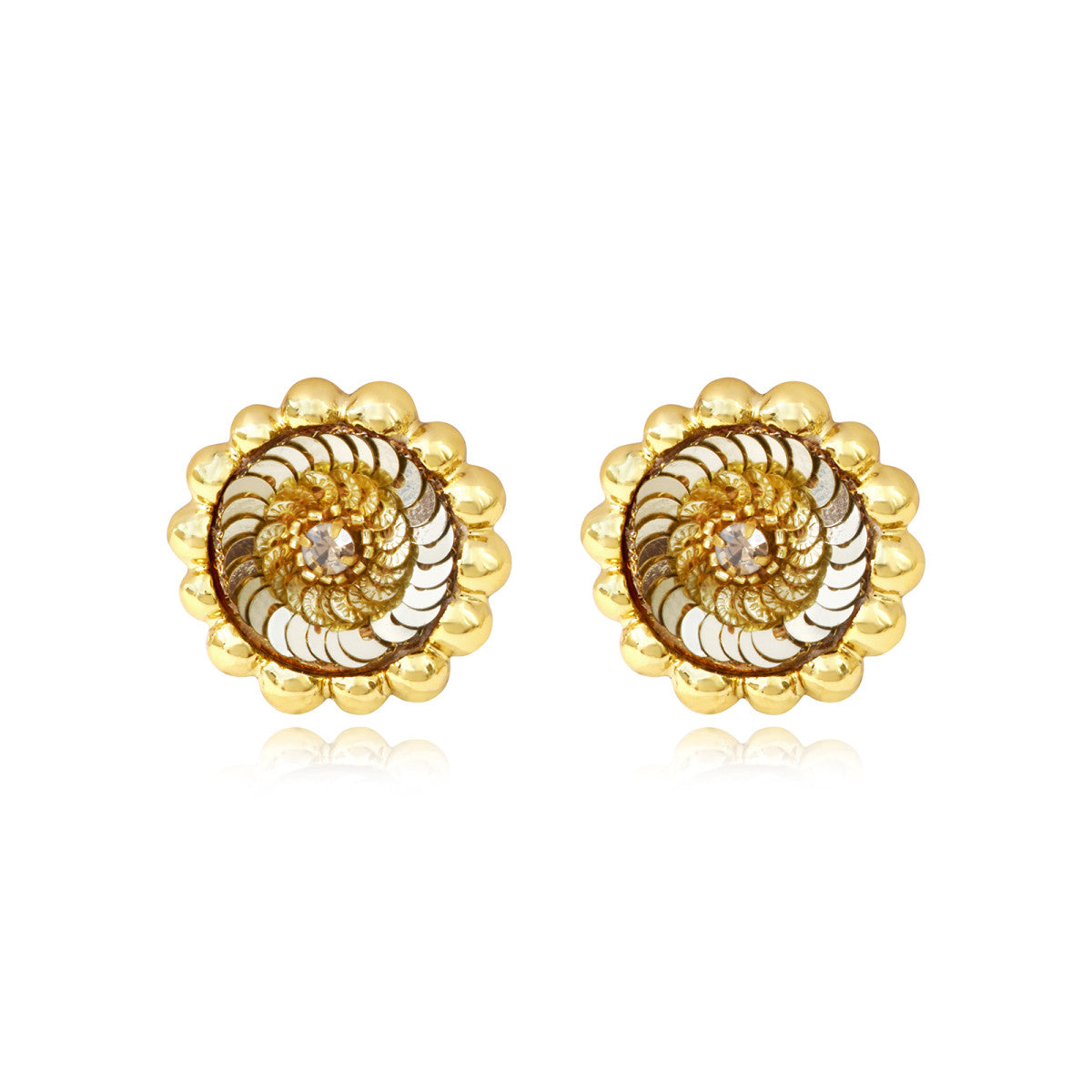 Boucles d'oreilles tiges percées Angèle en résine métallisée et sequins - doré Dore