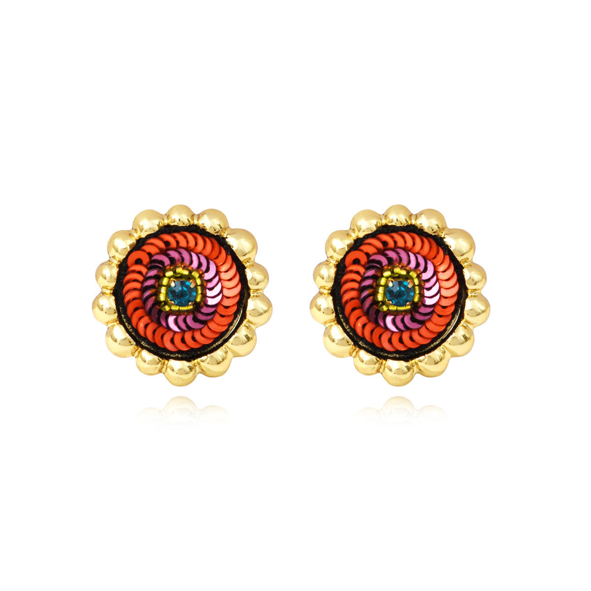 Boucles d'oreilles tiges percées Angèle en résine métallisée et sequins - orange Orange