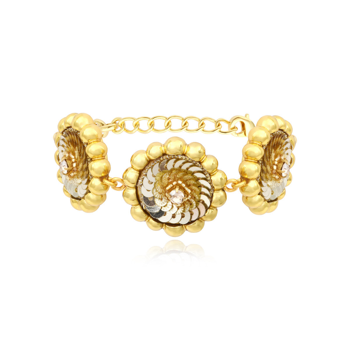 Bracelet chaîne réglable en résine métallisée et sequins - doré Dore