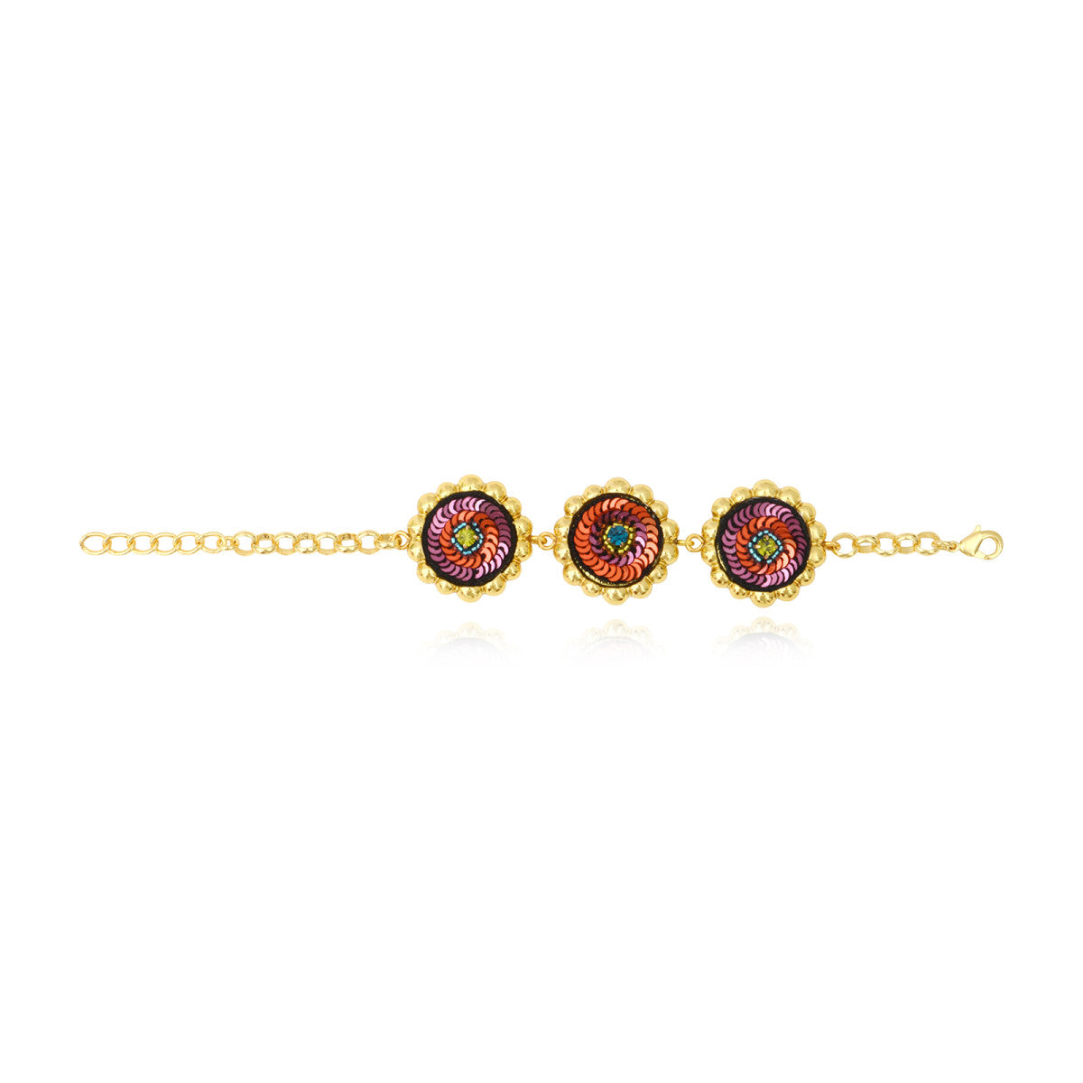 Bracelet chaîne réglable en résine métallisée et sequins - orange violet Orange violet