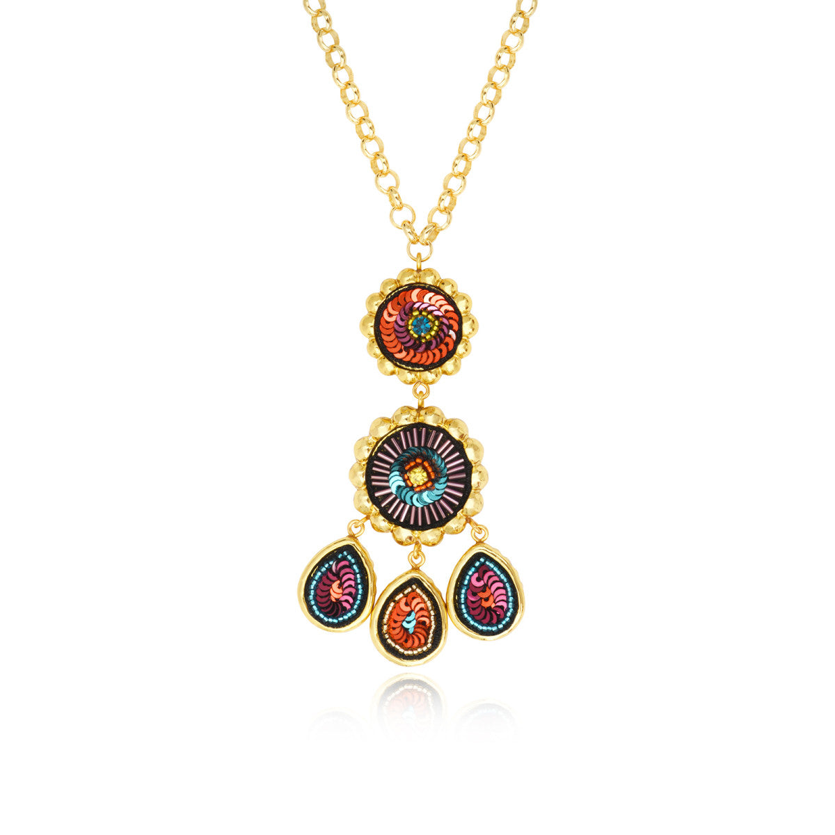 Collier long Angèle en résine métallisée et sequins - orange violet Orange violet