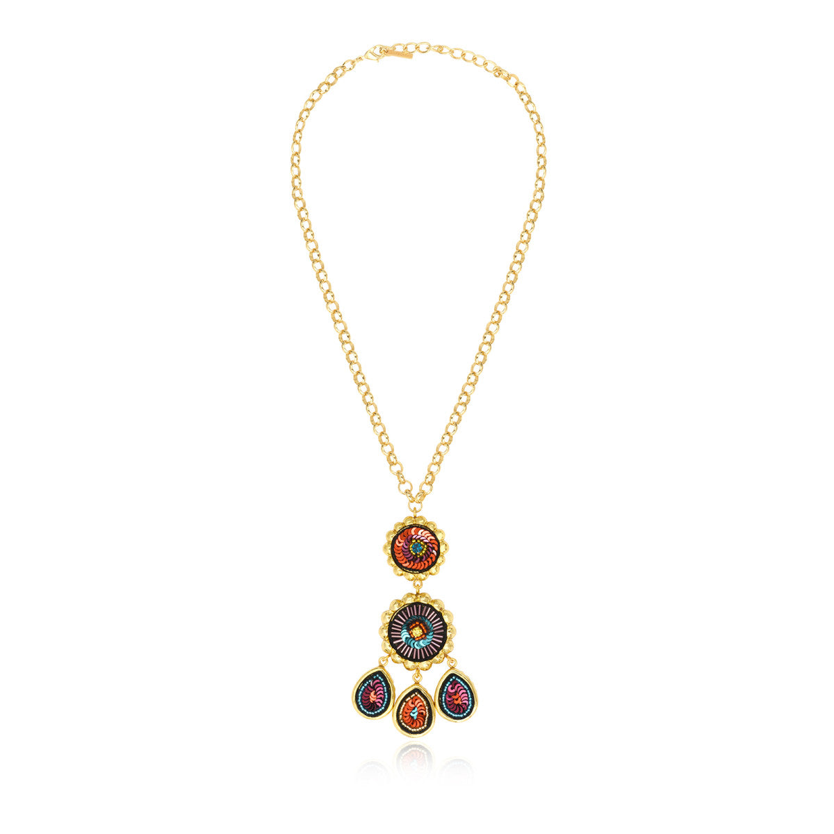 Collier long Angèle en résine métallisée et sequins - orange violet Orange violet