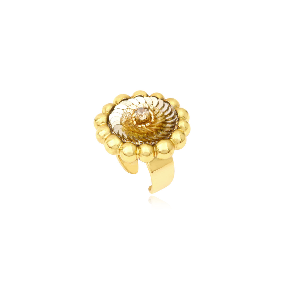Bague ronde Angèle en résine métallisée et sequins taille M - doré Dore