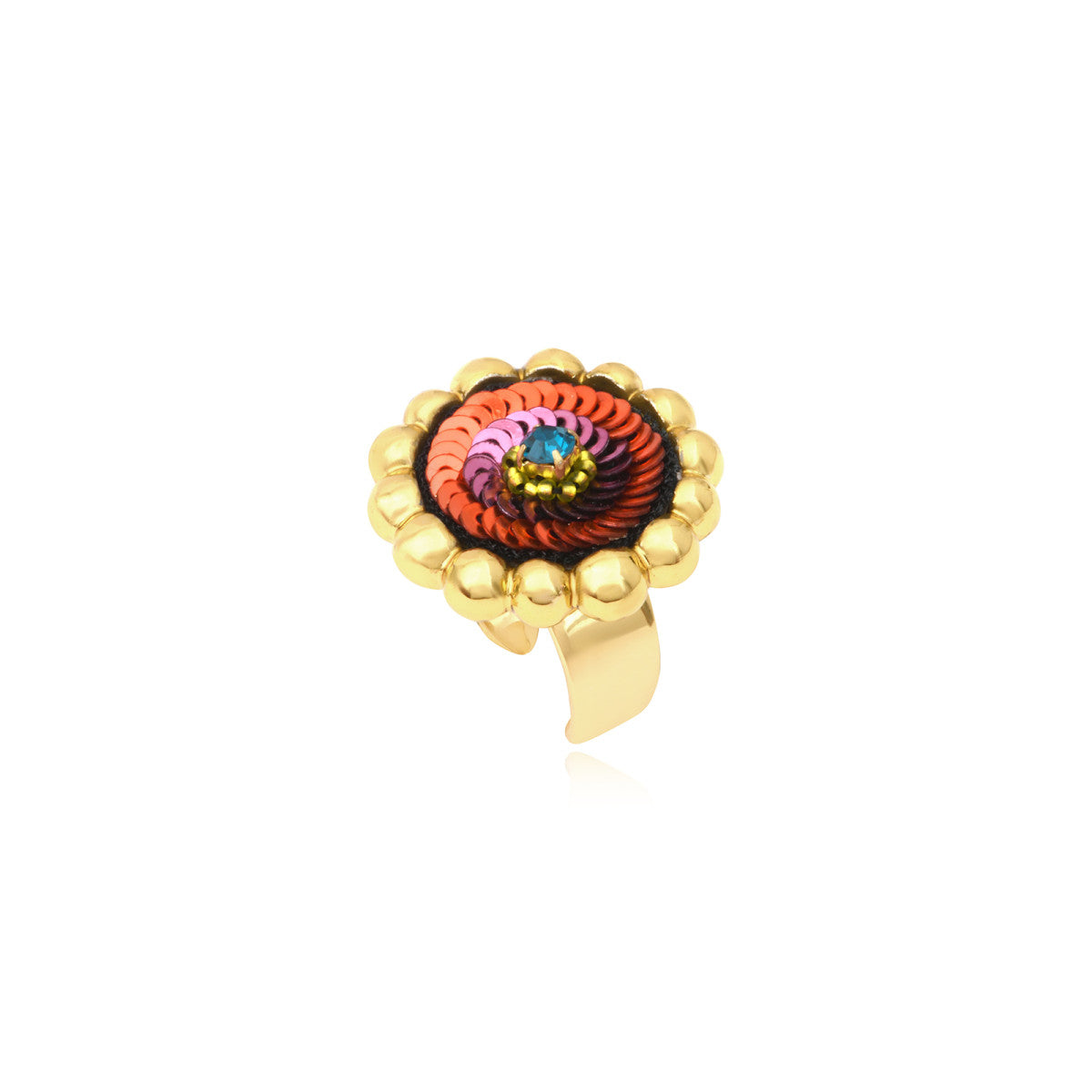 Bague ronde Angèle en résine métallisée et sequins taille M - orange Orange