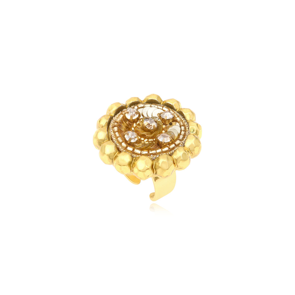 Grosse bague ronde Angèle en résine métallisée et sequins taille M - doré Dore