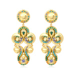 Boucles d'oreilles clips Gloria en résine métallisée dorée et cristaux - vert Bleu vert