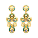 Boucles d'oreilles clips Gloria en résine métallisée dorée et cristaux - vert Bleu vert