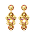 Boucles d'oreilles clips Gloria en résine métallisée dorée et cristaux - rouge Rose rouge