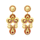 Boucles d'oreilles clips Gloria en résine métallisée dorée et cristaux - rouge Rose rouge