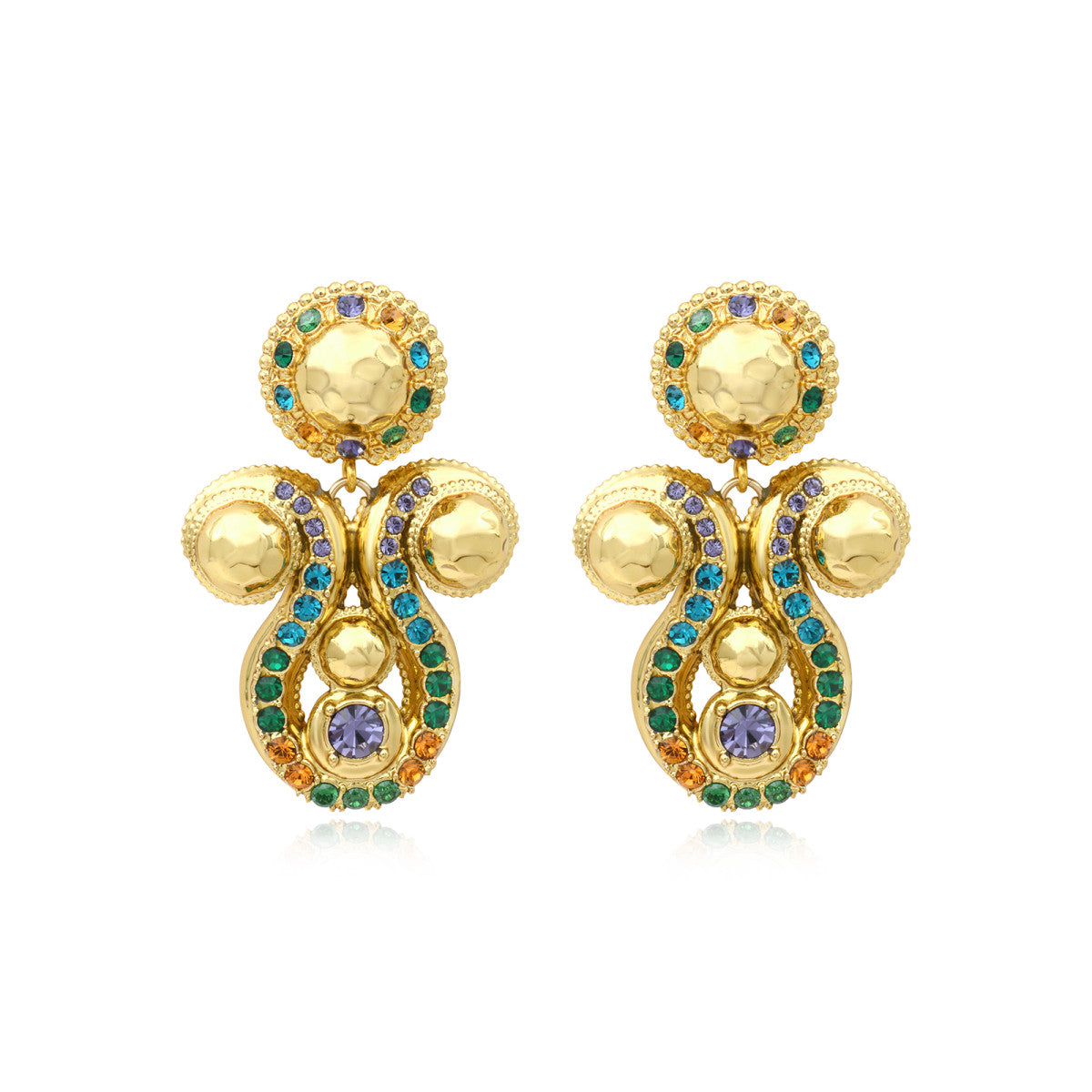 Boucles d'oreilles clips Gloria résine métallisée et cristaux - vert Bleu vert