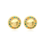 Boucles d'oreilles clips Gloria en résine dorée martelée et cristaux - vert Bleu vert